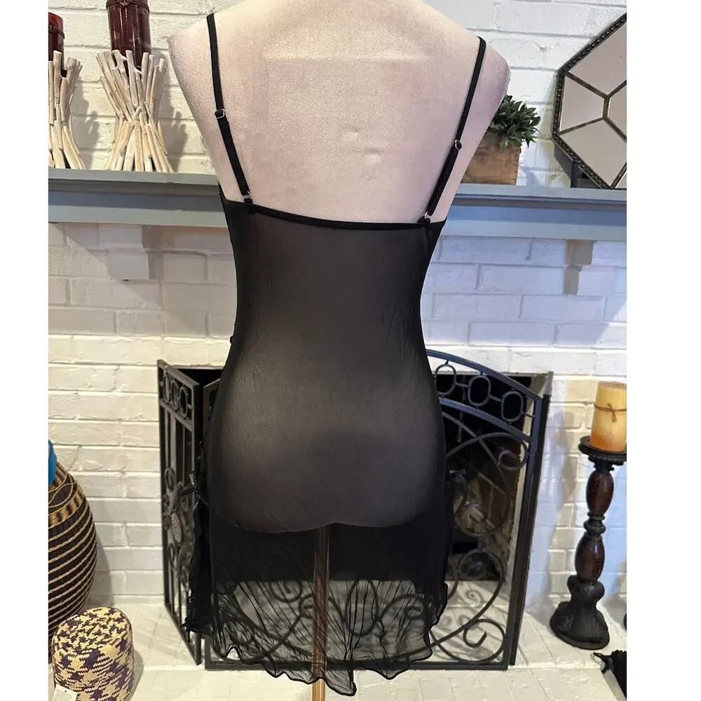 Black Sheer Nighty With Bows & Lace Accents Adjustable Straps S NWOT - Picture 4 of 7